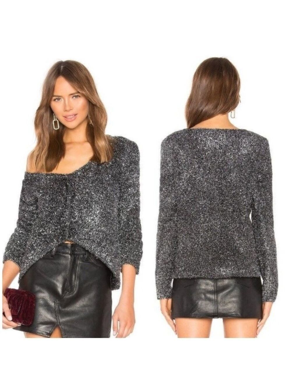 Lovers + Friends Gerona Sweater in Silver Glitter